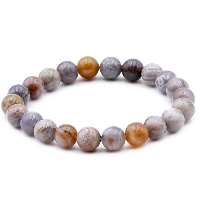 Bracelet agate plume Brésil A (boules 7 - 8mm) - La Boite à Cailloux