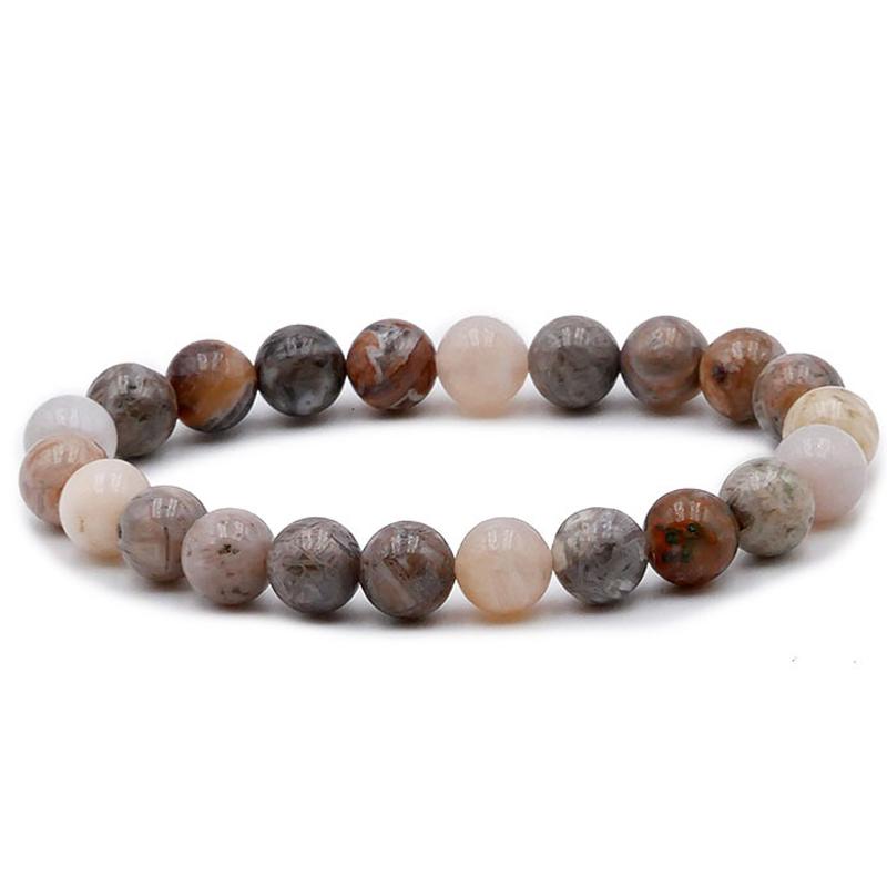 Bracelet agate plume Brésil B (boules 7 - 8mm) - La Boite à Cailloux