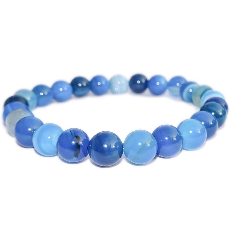 Bracelet agate teintée bleue Brésil A (boules 7 - 8mm) - La Boite à Cailloux