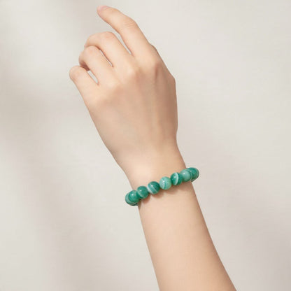 Bracelet agate teintée verte Brésil A (boules 7-8mm) - La Boite à Cailloux