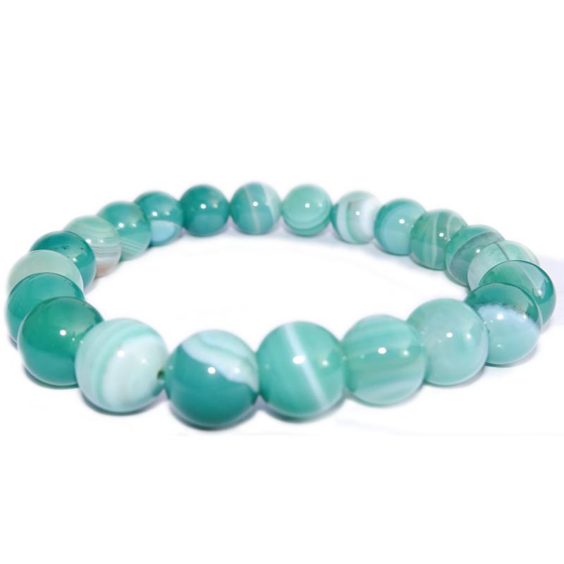 Bracelet agate teintée verte Brésil A (boules 7 - 8mm) - La Boite à Cailloux