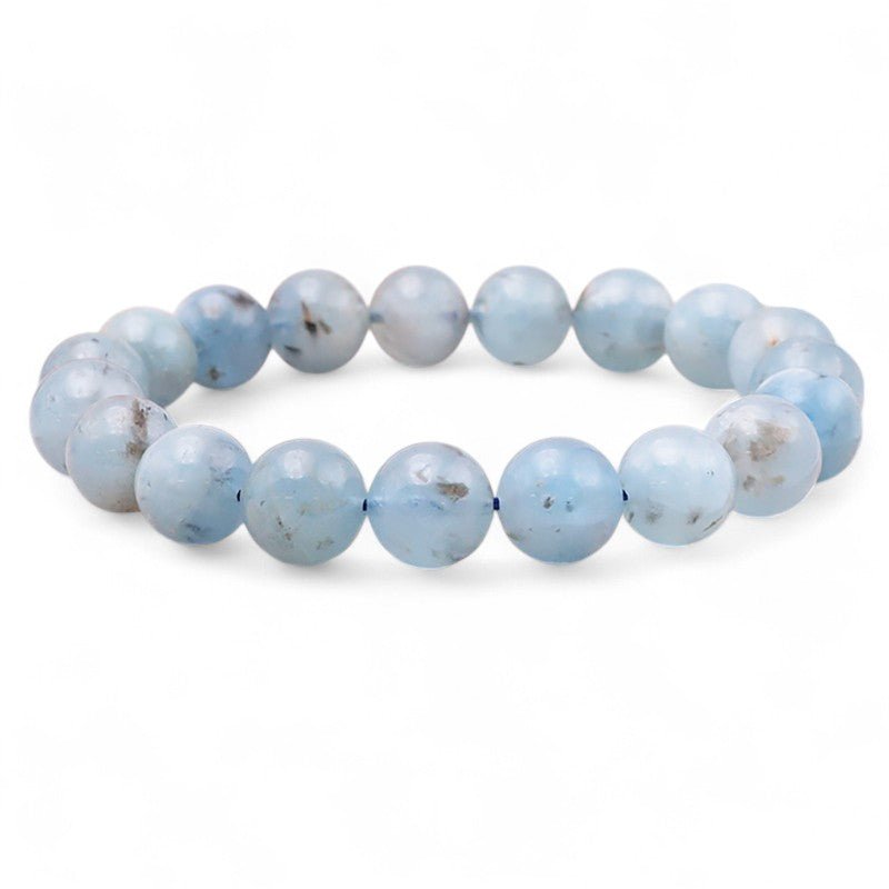 Bracelet aigue marine avec inclusions Brésil (Bahia) A (boules de 10,5 - 11,5mm) - La Boite à Cailloux