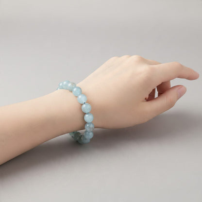 Bracelet aigue marine avec inclusions Brésil (Bahia) A (boules de 10,5-11,5mm) - La Boite à Cailloux