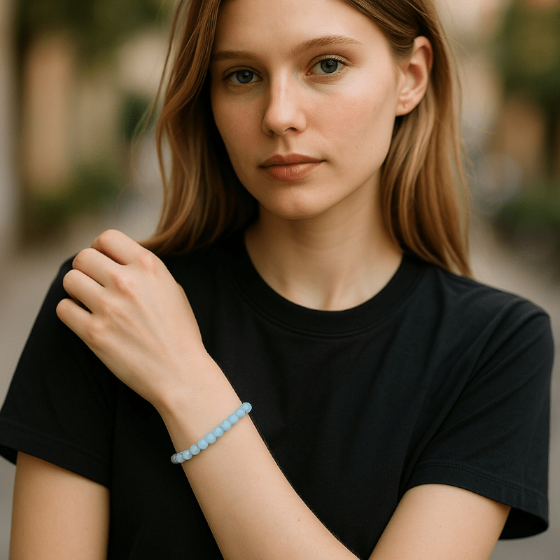 Bracelet aigue marine Brésil A (boules de 3 - 4mm) - La Boite à Cailloux