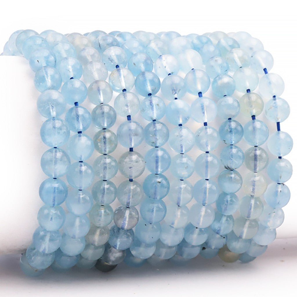Bracelet aigue marine Brésil AA (boules 7,5 - 8,5mm) - La Boite à Cailloux