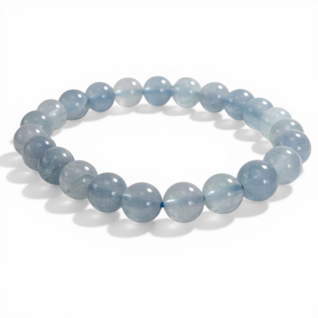 Bracelet aigue marine chauffée Brésil A (boules de 7 - 8mm) - La Boite à Cailloux