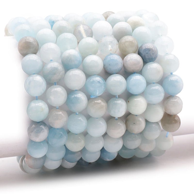 Bracelet aigue marine multicolore Brésil A (boules de 10mm) - La Boite à Cailloux