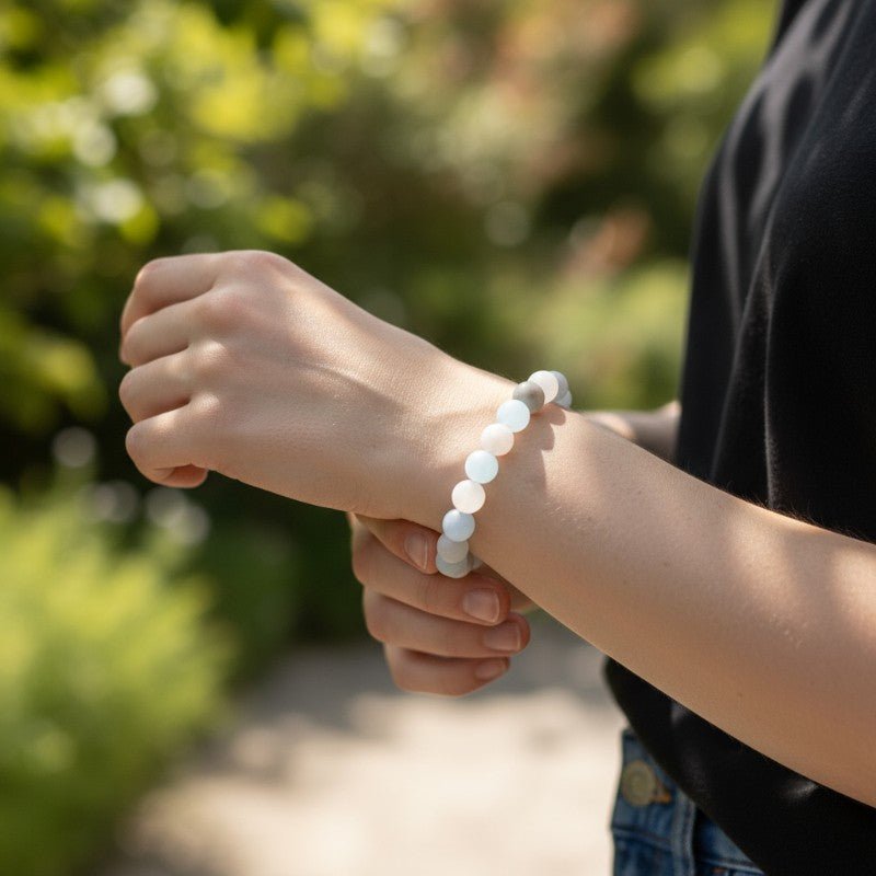 Bracelet aigue marine multicolore Brésil A (boules de 10mm) - La Boite à Cailloux