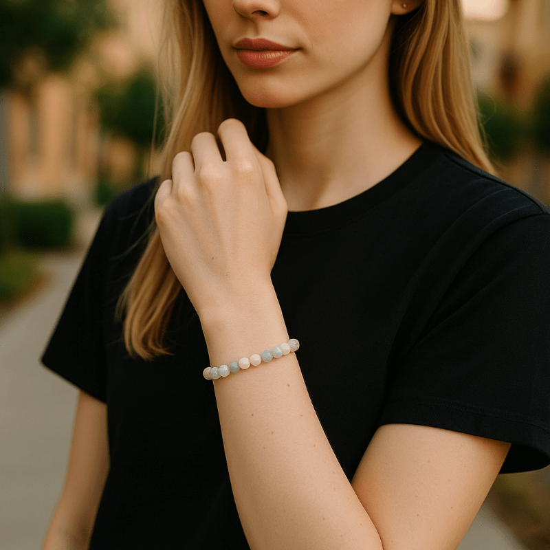 Bracelet aigue marine multicolore Brésil AB (boules de 5 - 6mm) - La Boite à Cailloux