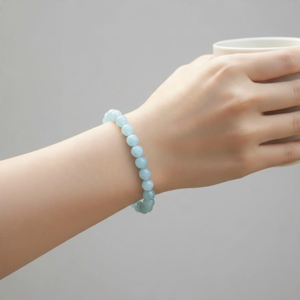 Bracelet aigue marine Namibie A+ (boules 7-8mm) - La Boite à Cailloux