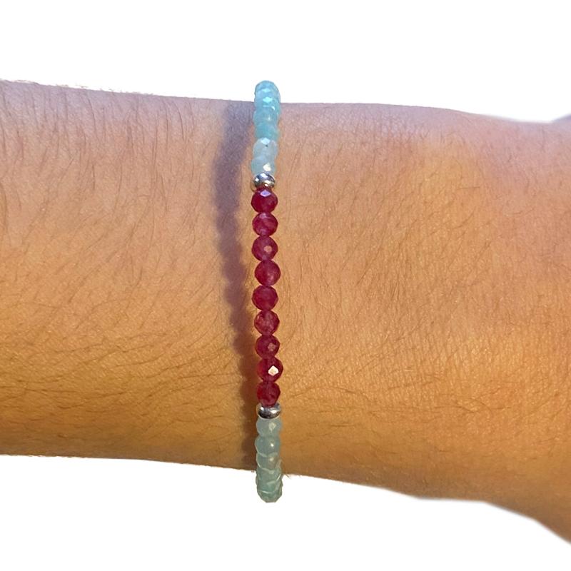 Bracelet amazonite grenat perles facettées argent 925 - La Boite à Cailloux