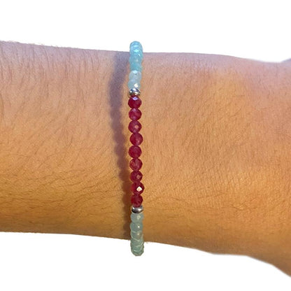 Bracelet amazonite grenat perles facettées argent 925 - La Boite à Cailloux