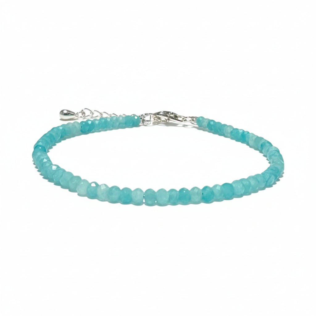 Bracelet amazonite Pérou AA perles facettées argent 925 - La Boite à Cailloux