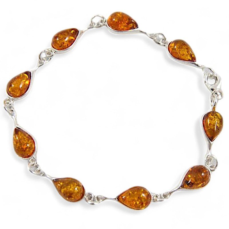 Bracelet Ambre cognac Lituanie AA argent 925 - La Boite à Cailloux