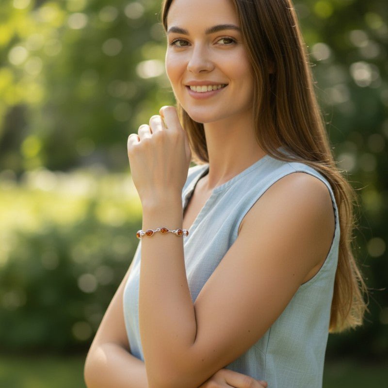 Bracelet Ambre cognac Lituanie AA argent 925 - La Boite à Cailloux