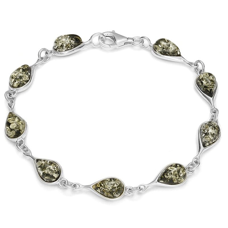 Bracelet Ambre vert Lituanie AA argent 925 - La Boite à Cailloux