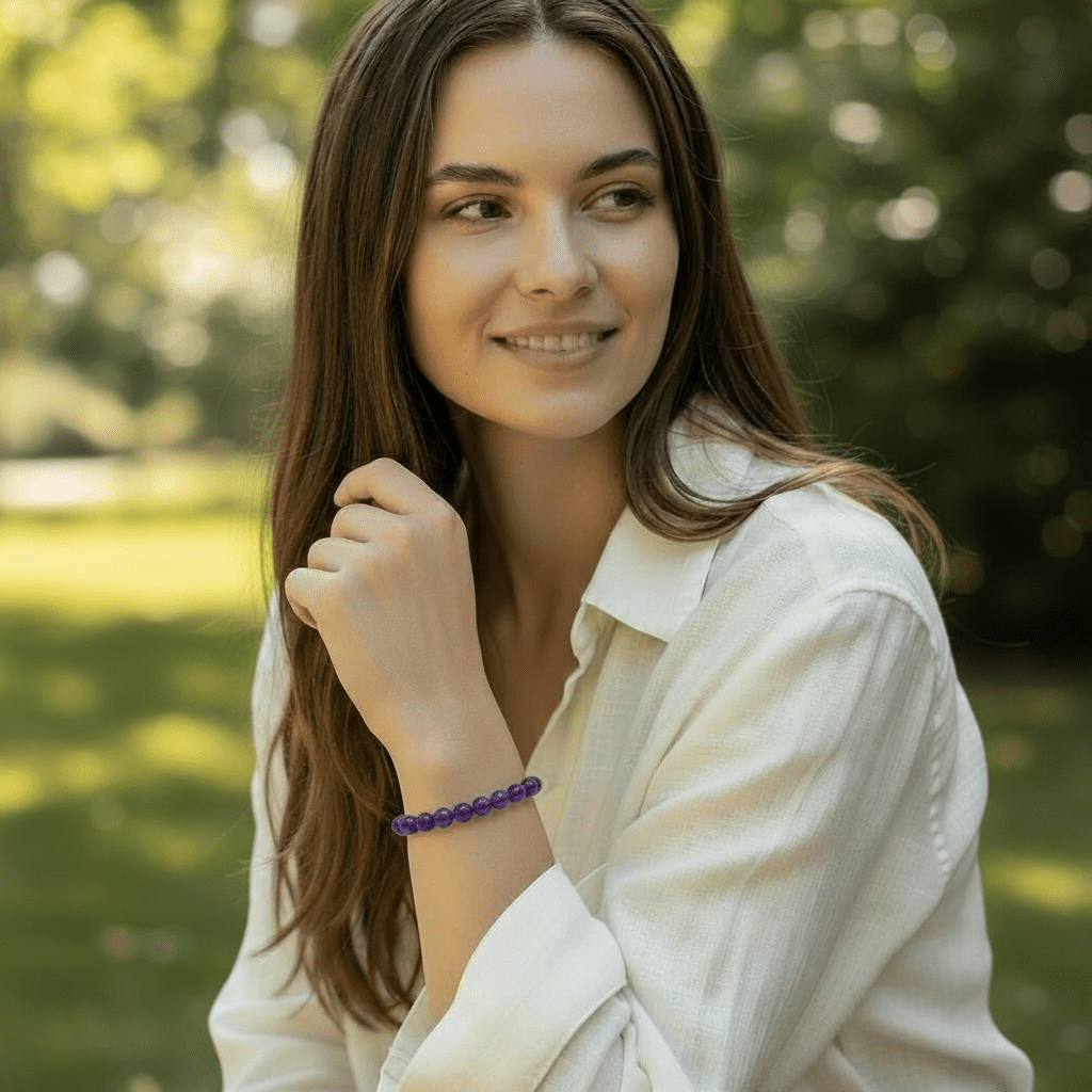Bracelet améthyste Brésil AA (boules 7 - 8mm) - La Boite à Cailloux