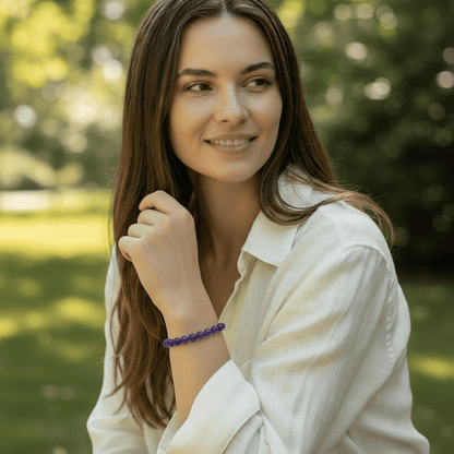 Bracelet améthyste Brésil AA (boules 7 - 8mm) - La Boite à Cailloux
