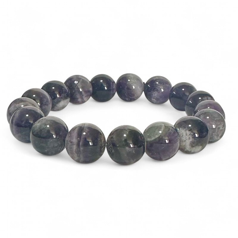 Bracelet améthyste rubanée Brésil A (boules 12mm) - La Boite à Cailloux