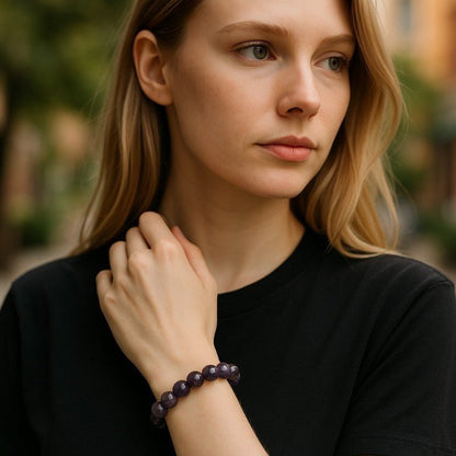 Bracelet améthyste rubanée Brésil A (boules 12mm) - La Boite à Cailloux