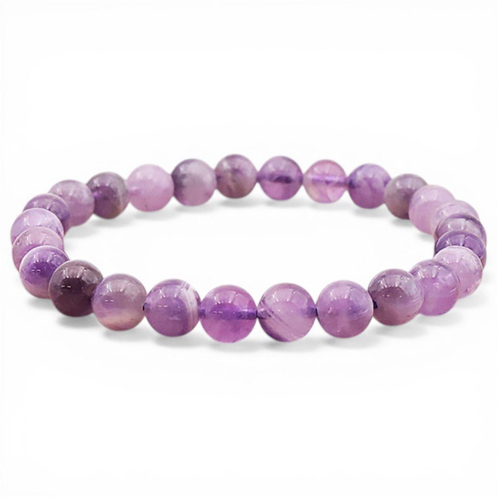 Bracelet améthyste rubanée Brésil A (boules 7 - 8mm) - Taille L - La Boite à Cailloux