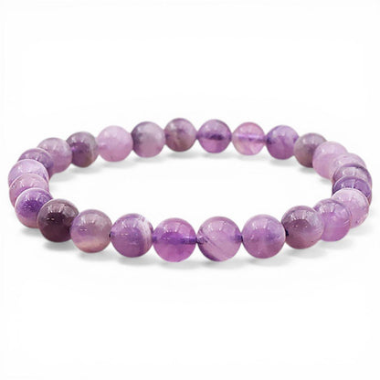 Bracelet améthyste rubanée Brésil A (boules 7 - 8mm) - Taille L - La Boite à Cailloux