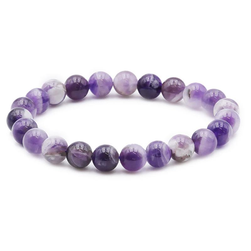 Bracelet améthyste rubanée Brésil AA (boules 7 - 8mm) - La Boite à Cailloux