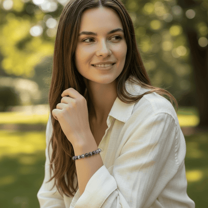 Bracelet améthyste rubanée Brésil AA (boules 7 - 8mm) - La Boite à Cailloux