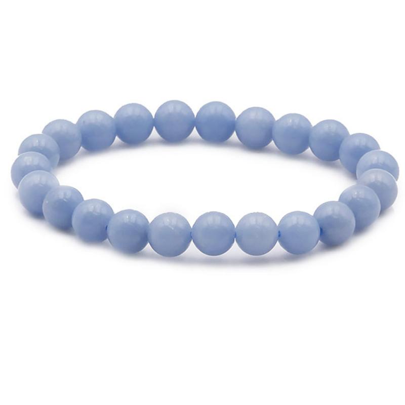 Bracelet angélite Pérou A (boules 7 - 8mm) - La Boite à Cailloux