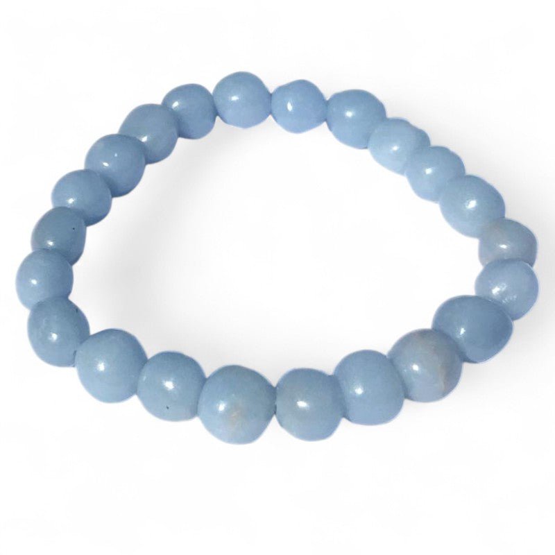 Bracelet angélite Pérou A (pierres roulées 7 - 8mm) - La Boite à Cailloux