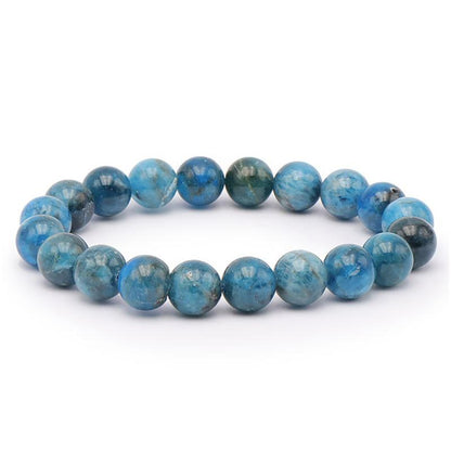 Bracelet apatite bleue Madagascar A+ (boules 10mm) - La Boite à Cailloux