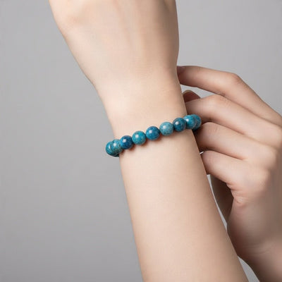 Pulseira de apatite azul Madagascar A+ (contas redondas de 10 mm)