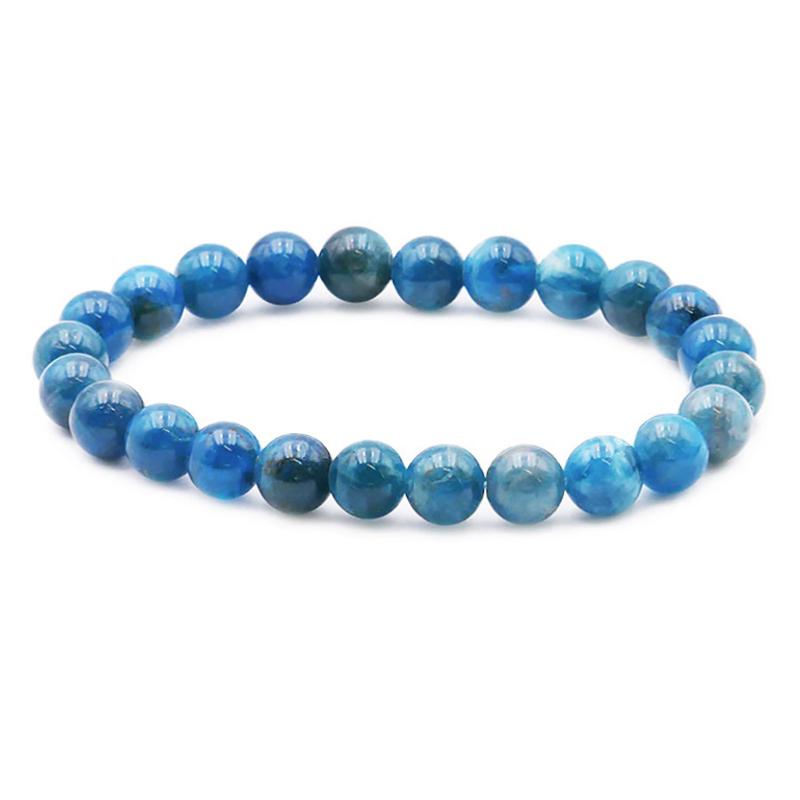Bracelet apatite bleue Madagascar A+ (boules 7 - 8mm) - La Boite à Cailloux