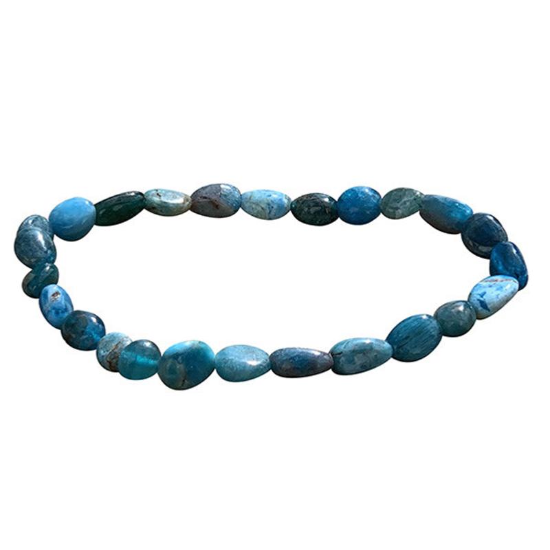 Bracelet apatite bleue Madagascar A (grains 5 - 7mm) - La Boite à Cailloux