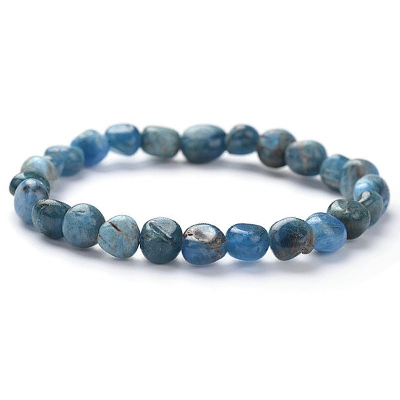 Bracelet apatite bleue Madagascar A (grains 5 - 7mm) - La Boite à Cailloux