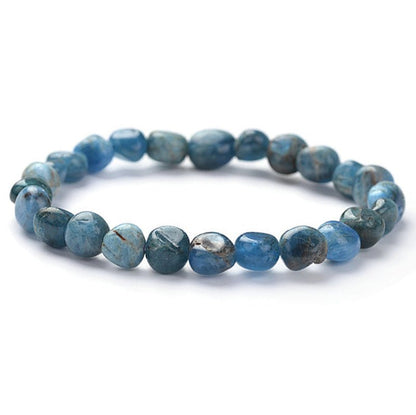 Bracelet apatite bleue Madagascar A (grains 5 - 7mm) - La Boite à Cailloux