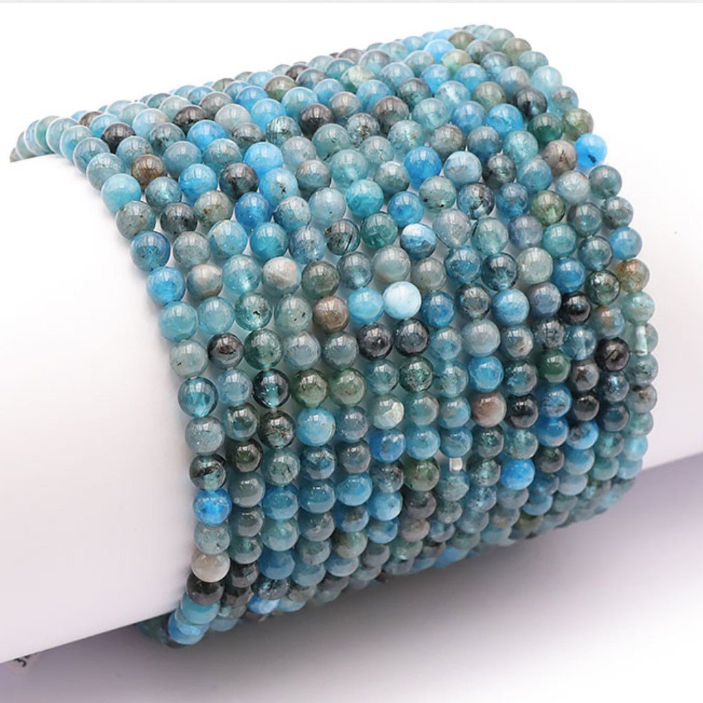 Bracelet apatite bleue Madagascar AA (boules 3 - 4mm) - La Boite à Cailloux