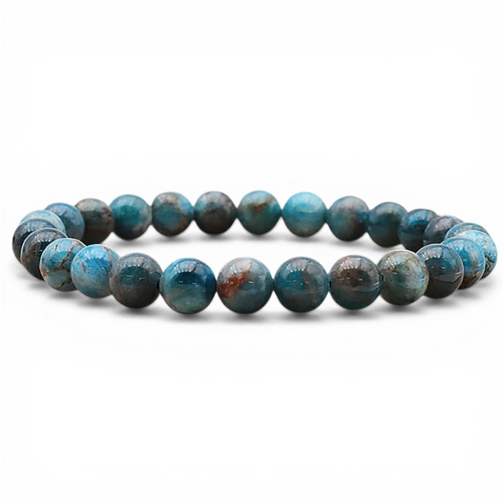 Bracelet apatite bleue Madagascar AB (boules 7 - 8mm) - Taille L - La Boite à Cailloux