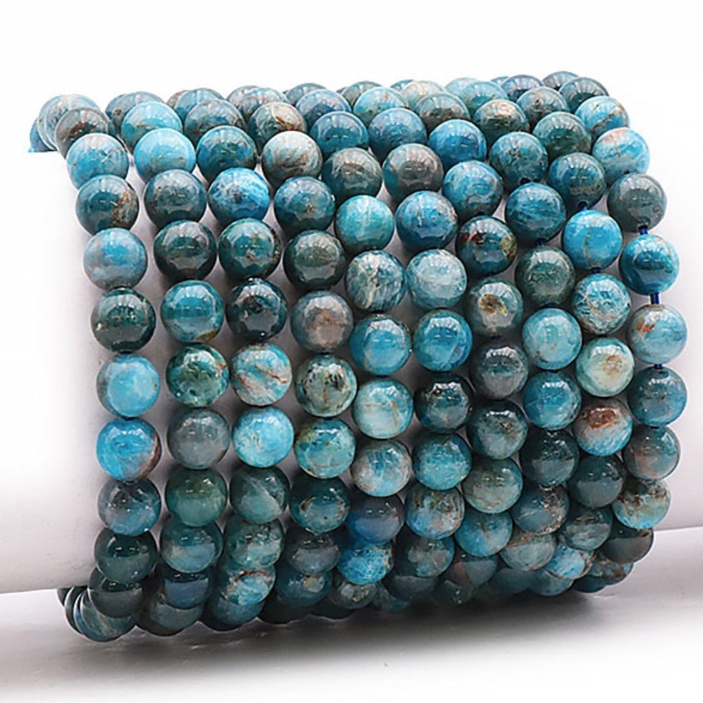 Bracelet apatite bleue Madagascar AB (boules 7 - 8mm) - Taille L - La Boite à Cailloux