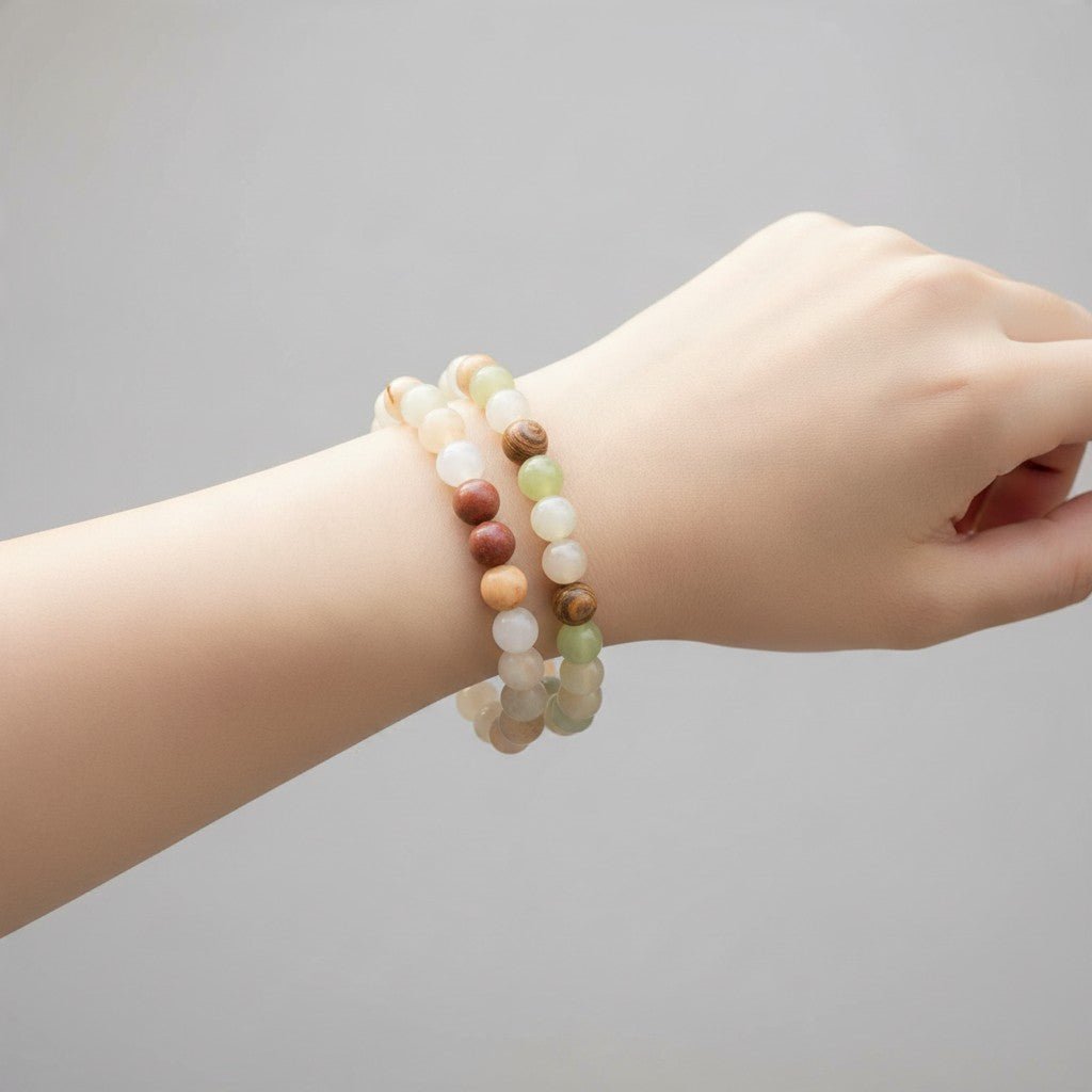 Bracelet aragonite Pérou A (boules 7-8mm) - La Boite à Cailloux