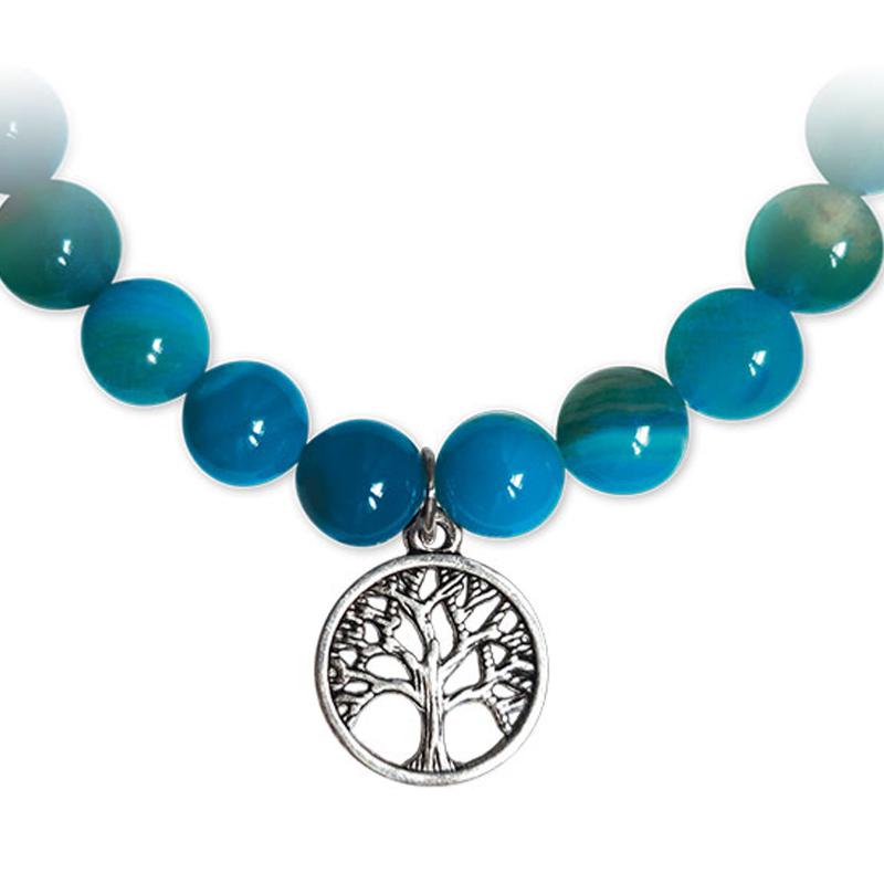 Bracelet arbre de vie agate teintée bleue A (boules 7 - 8mm) - La Boite à Cailloux