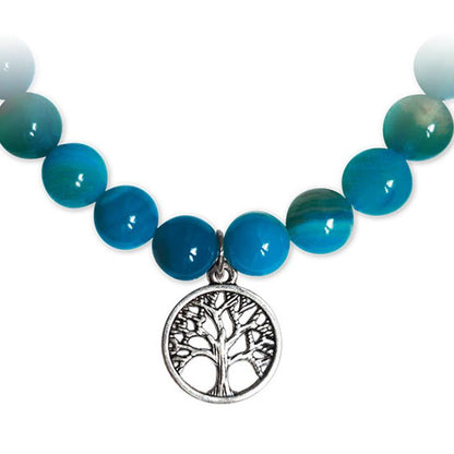 Bracelet arbre de vie agate teintée bleue A (boules 7 - 8mm) - La Boite à Cailloux