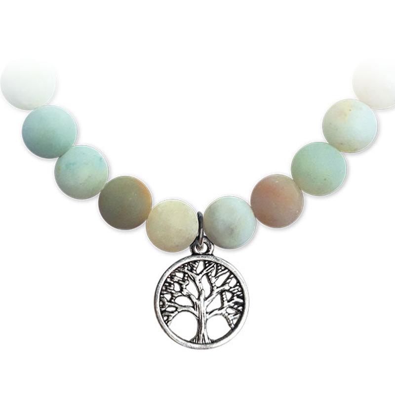 Bracelet arbre de vie amazonite dépolie A (boules 7 - 8mm) - La Boite à Cailloux