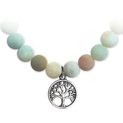 Bracelet arbre de vie amazonite dépolie A (boules 7 - 8mm) - La Boite à Cailloux
