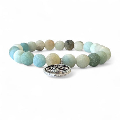 Bracelet arbre de vie amazonite dépolie A (boules 7 - 8mm) - La Boite à Cailloux