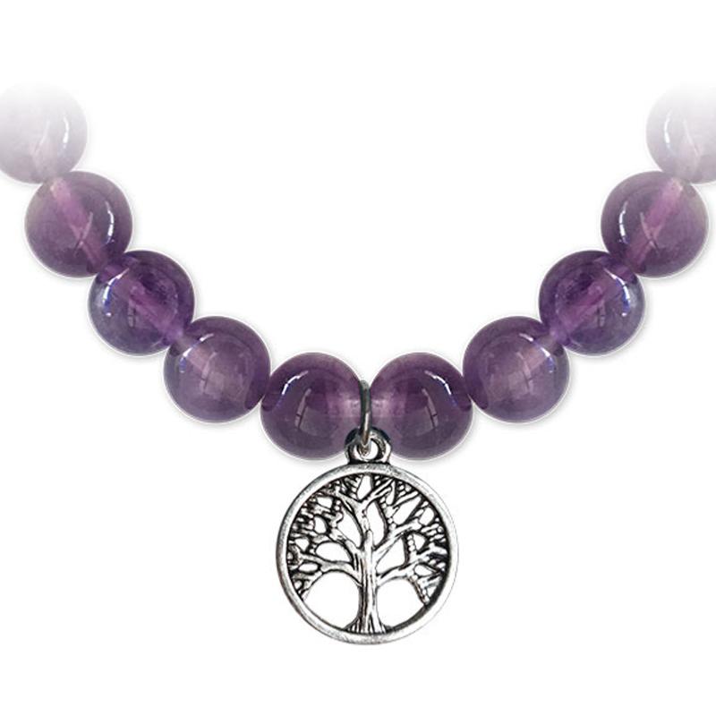 Bracelet arbre de vie améthyste A (boules 7 - 8mm) - La Boite à Cailloux