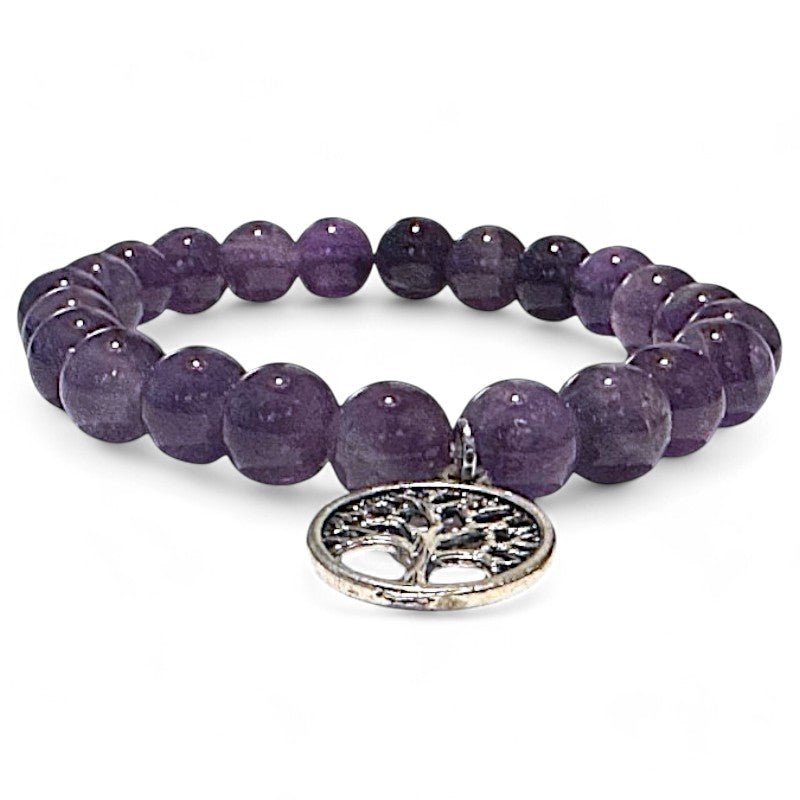 Bracelet arbre de vie améthyste A (boules 7 - 8mm) - La Boite à Cailloux
