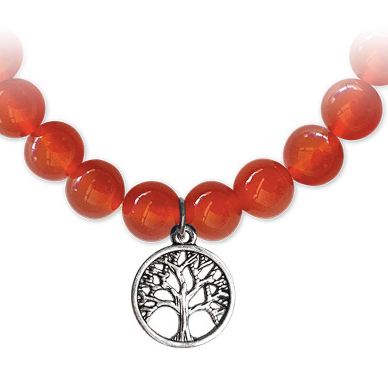 Bracelet arbre de vie cornaline chauffée A (boules 7 - 8mm) - La Boite à Cailloux