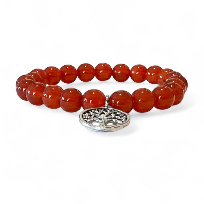 Bracelet arbre de vie cornaline chauffée A (boules 7 - 8mm) - La Boite à Cailloux