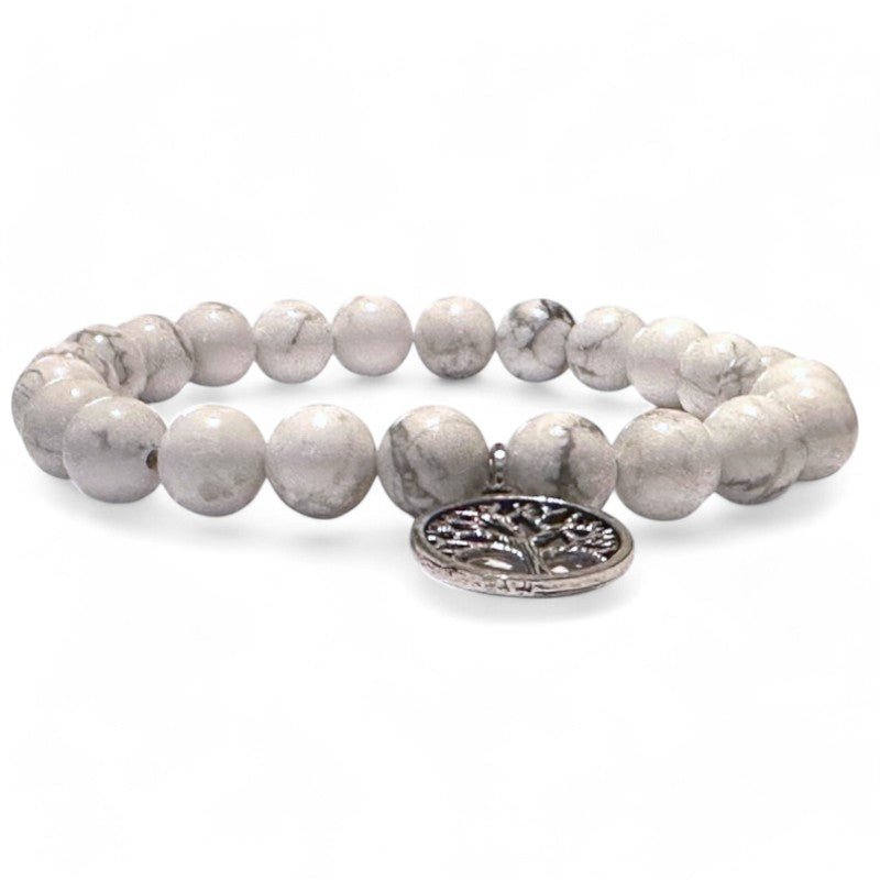 Bracelet arbre de vie howlite A (boules 7 - 8mm) - La Boite à Cailloux
